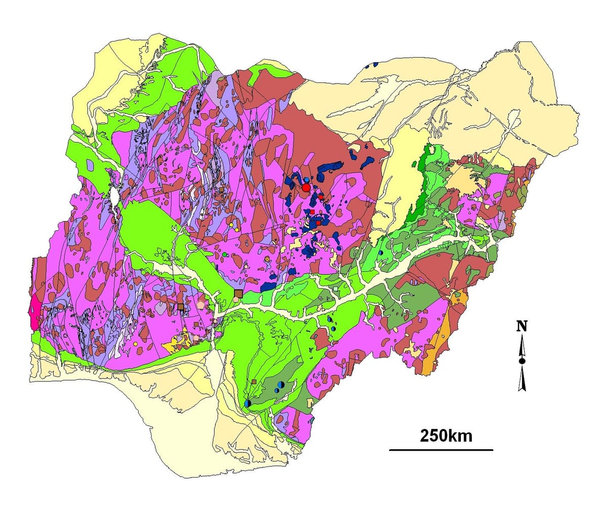 Kaart geoloogilise nigeeria