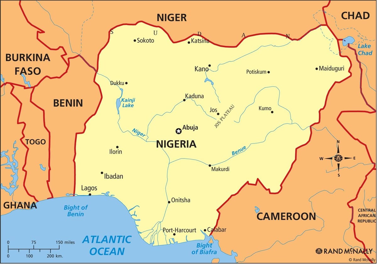 kaart nigeeria näitab, jõe nigeri ja benue