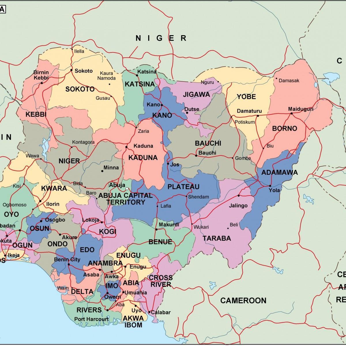 Kaart nigeeria riigid ja linnad