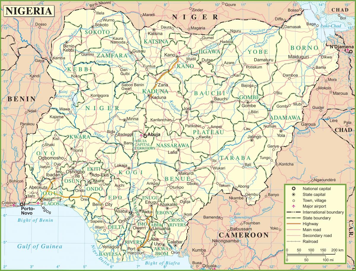 kaart nigeeria näitab põhimaanteed