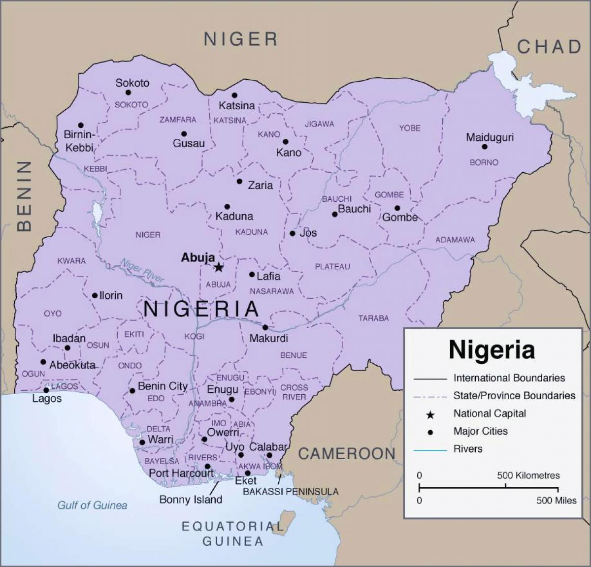 Kaart üksikasjalikud nigeeria