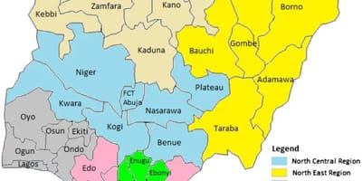 Kaart nigeeria näitab geopoliitiline tsoonid