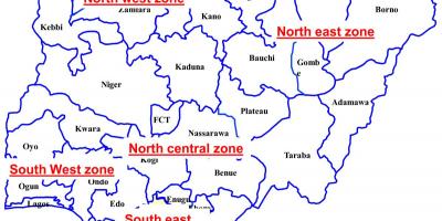 Kaart nigeeria näitab kuue geopoliitilise tsoonid